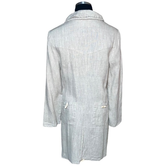 Lenta 100% Flax Linen Jacket Sz 6 Small Tan Minimalist Boho Shacket Long Duster - Picture 10 of 11